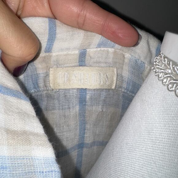 CP Shades 100% Linen Tunic Top 1/4 Button Up Plaid Blue White Cream Womans Sz M - Picture 3 of 6
